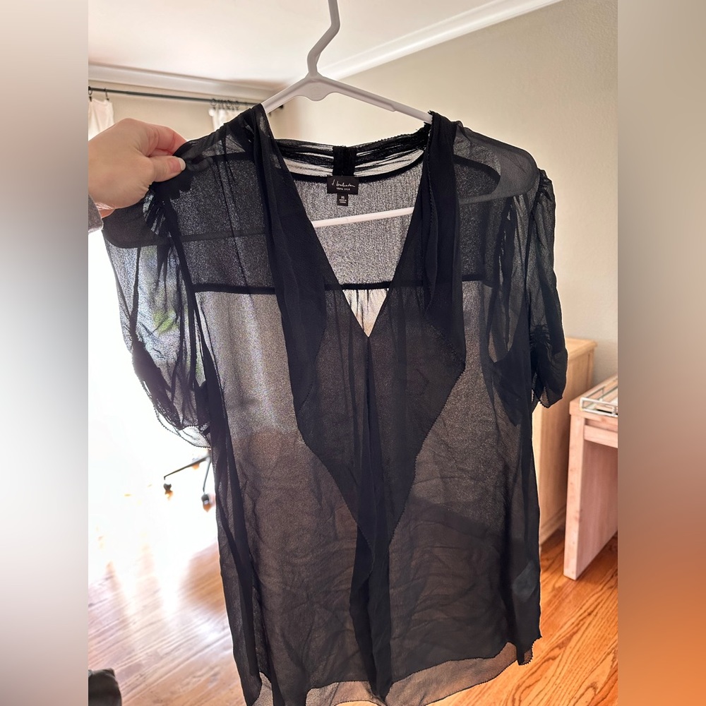 T. Babaton Aritzia Sheer black silk blouse